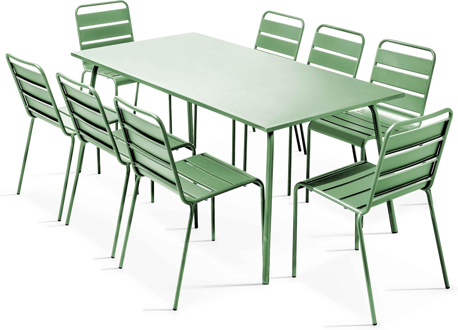 Ensemble Table de Jardin et 8 chaises en métal Vert Cactus - Palavas – Tables à manger, Oviala