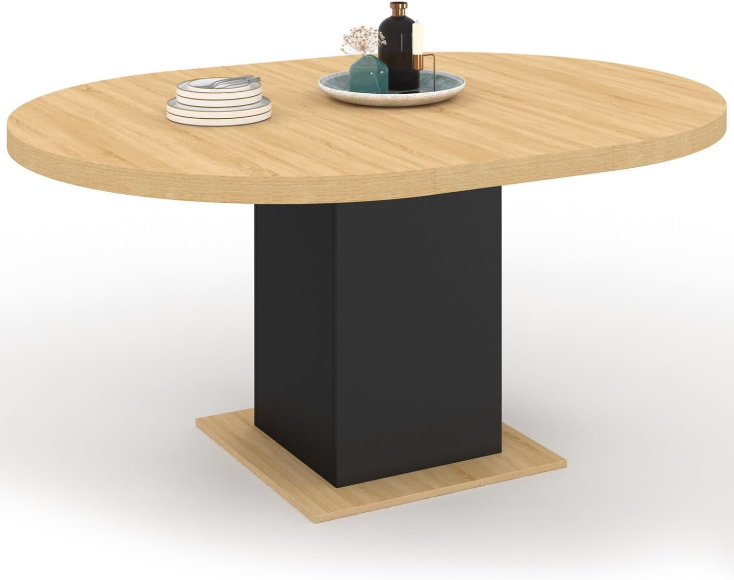 Table à Manger Extensible Ronde Eden 4-8 Personnes Bois et Noir 120-160 cm – Tables, IDMarket, Bois/Noir