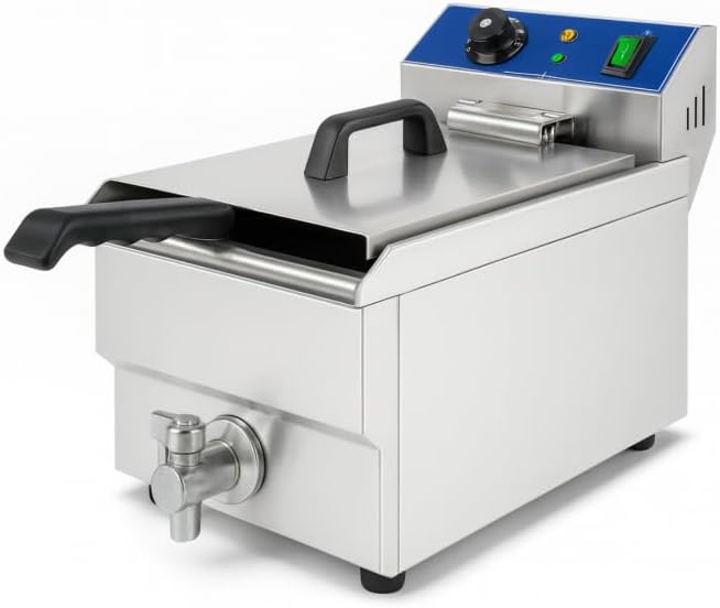 Friteuse Électrique Professionnelle 10 L – Friteuses, 3600 W, Thermostat 50–200°C, Vanne de Vidange, Inox, Argent/Noir