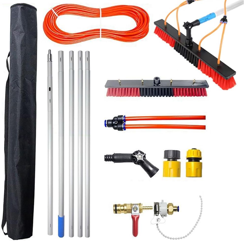 HEYOUTH Perche Telescopique à Eau 50m avec Brosse Flexible 55cm – Tête Orientable à 180°, avec Sac de Rangement