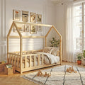 Lit cabane Kiwi 70x140 + 1 sommier + barrière/Bois Clair – WEBER INDUSTRIES, 1 sommier inclus, Barrière incluse