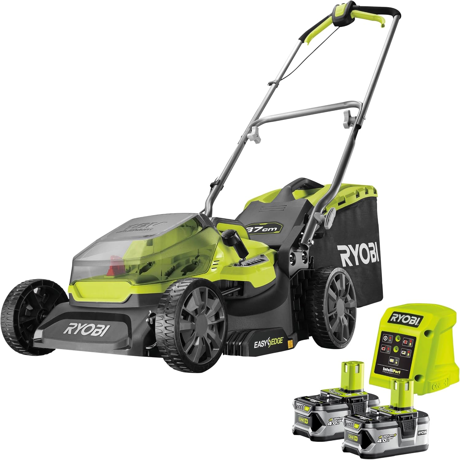 0 Ah + Chargeur – RY18LMX40C-240 Tondeuse à Gazon 18V One+ Brushless 40 cm – Tondeuses rotatives, RYOBI, Jardins Jusqu'à 600 m2