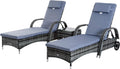 Lot de 2 transats Bains de Soleil Grand Confort: Matelas – Outsunny, Inclinaison réglable Multipositions, têtière, accoudoirs, Gris/Bleu
