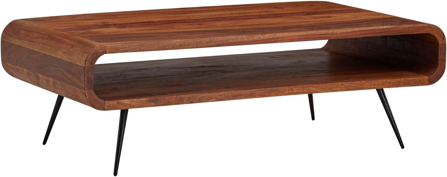 FineBuy Möbel zum Wohlfühlen FineBuy Table Basse de Salon Sheesham Bois Massif et Métal 90x55x30 cm Rectangulaire – Marron/Noir