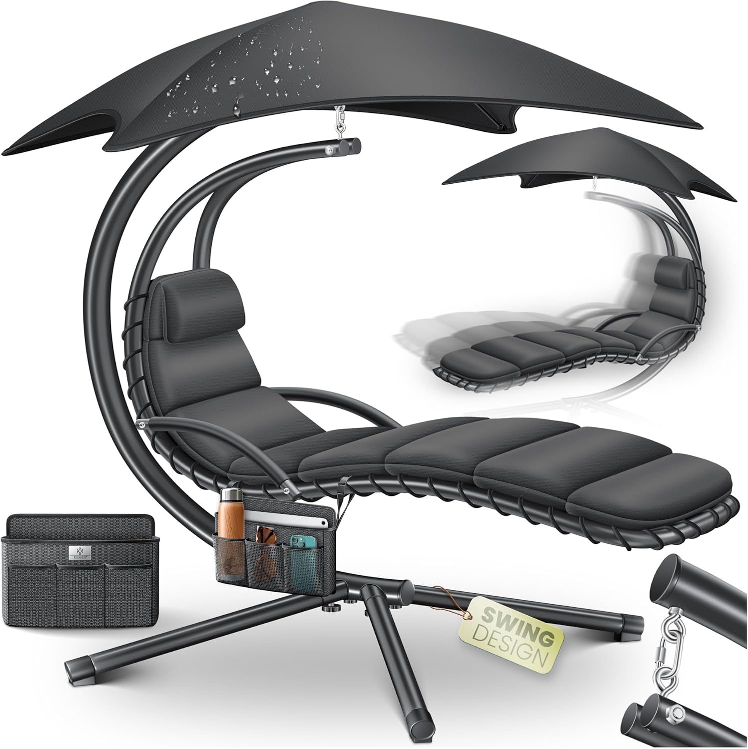 Chaise longue flottante avec parasol – Bains de soleil, KESSER, B100 cm, charge jusqu'à 120 kg, chaise longue H200, L194