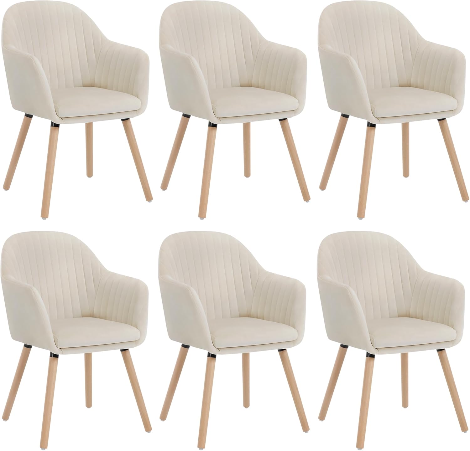 WOLTU Lot de 6 Chaises de Salle à Manger – avec Accoudoirs, Pieds en Bois Massif, Crème Blanc., Fauteuil en Velours
