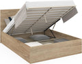 IDMarket Lit Coffre Double Seaside avec tête de lit et sommier 140x190 cm façon hêtre – Bois Clair
