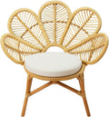 Deconation Fauteuil en Rotin Paon avec Coussin Blanc - Chaise pour Extérieur Ou Intérieur - D 70 X P 85 X – Beige/Blanc