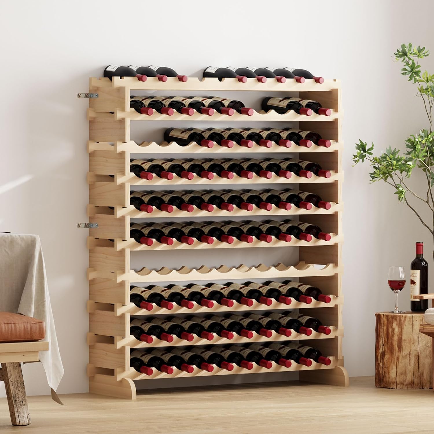 5cm – Étagère à Vin en Bois Non Traité - 10 Étages pour 100 Bouteilles - 110 x 35 x 116 – Porte bouteilles, soges