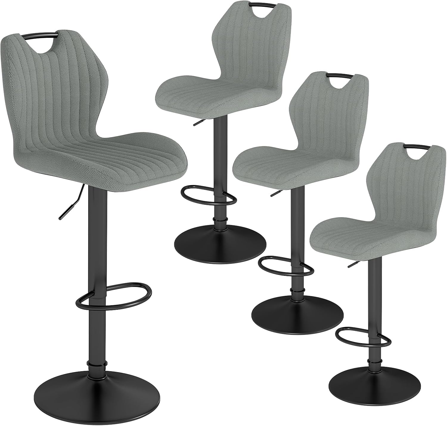 WAFTING Tabourets de Bar Lot de 4 – Chaise de Bar Réglable en Hauteur et Pivotant à 360°, pour Îlot de Cuisine, avec Dossier et Repose-Pieds