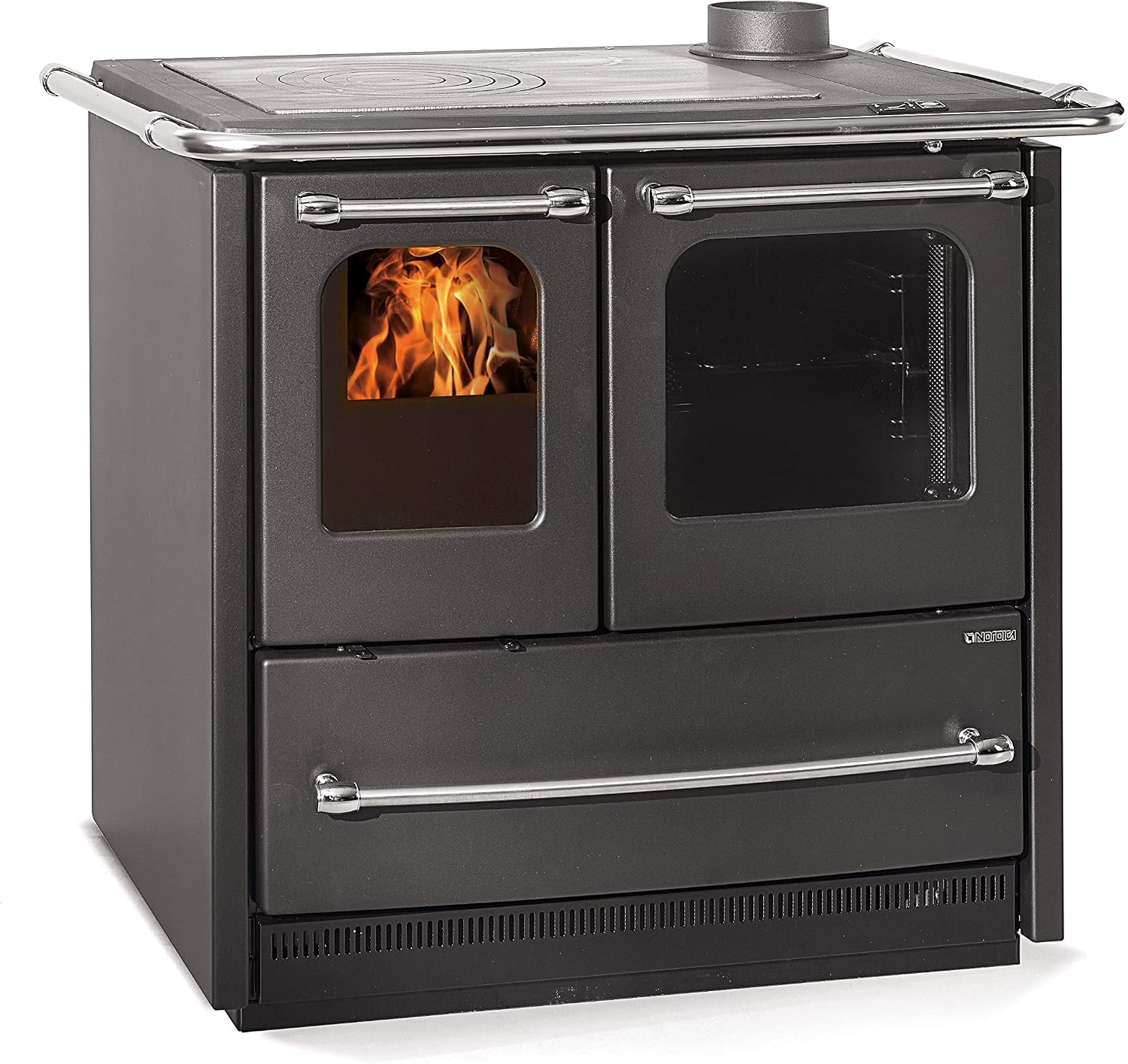 Cheminées – LA NORDICA, Fonte - Bois - Noir A+, Acier avec double verre de type 2 (pas de porte à fermeture automatique)