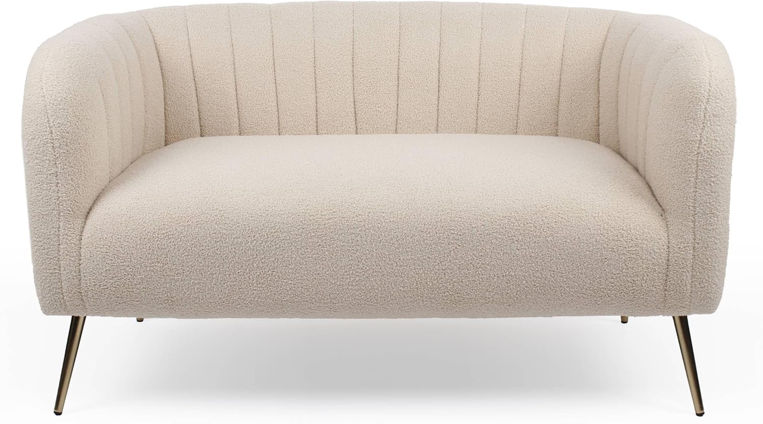 Canapé 2 Places BOMBARO Tissu Bouclette Beige & Pieds métal doré – Canapés et divans, Menzzo, Canapé Design Moderne Compact