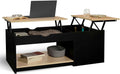 Table Basse 2 Plateaux relevables rectangulaire EYLA avec Coffre Bois Noir et façon hêtre – Tables basses, IDMarket
