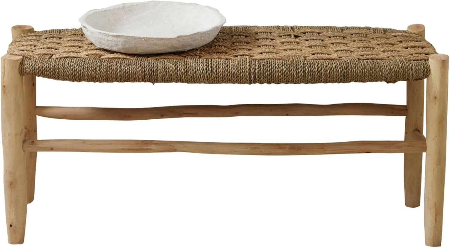 Banc marocain doum tressage Central Bois Naturel 100 x 35 x 35 cm – Home Maison, Beige