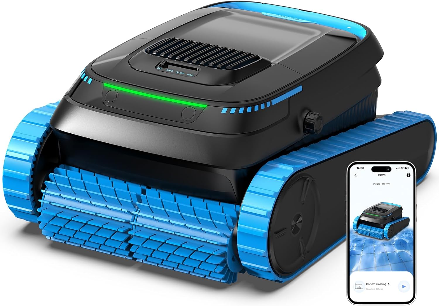 Systèmes de nettoyage automatique – BOTLUXE, 2026 Mise à Niveau, pour piscines jusqu'à 170m2, Robot de Piscine PC20 Sol et Paroi, Noir/Bleu