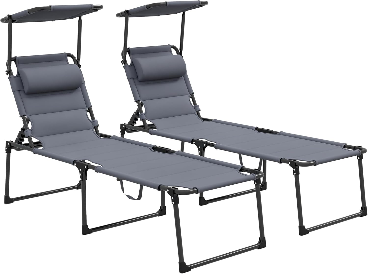 Outsunny Lot de 2 Bains de Soleil transats Pliables Grand Confort Dossier Pare-Soleil réglables – Gris