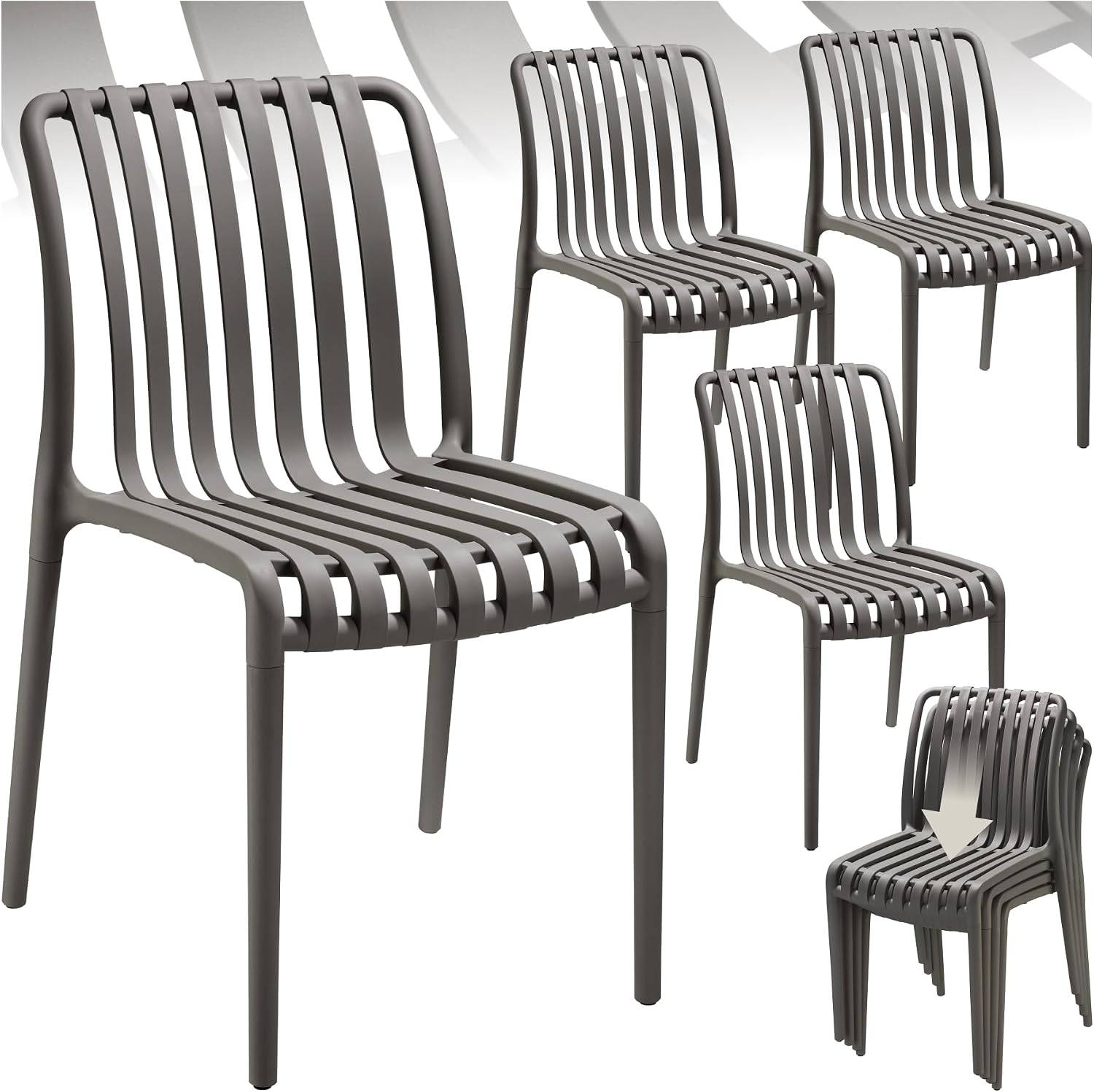 tectake Lot de 4 Chaise de Jardin Fauteuil Salon extérieur Empilable Résistant aux intempéries Max.
