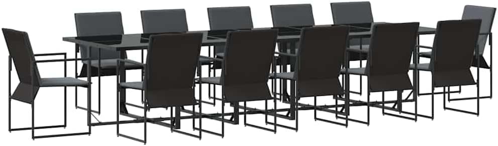 vidaXL Ensemble de Salle à Manger pour Jardin 13 pcs Noir Acier – Jardin et terrasse, Collection Moderne de mobilier d'extérieur, siège rembourré