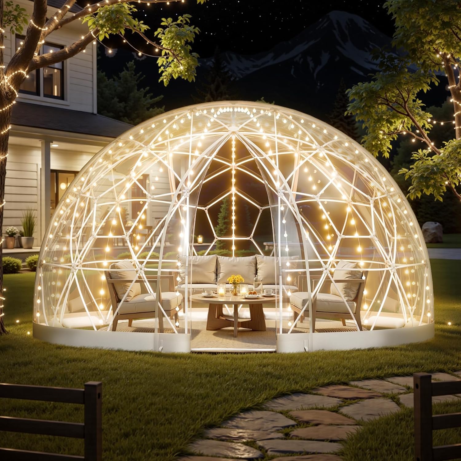 VEVOR Tente à Bulle Dôme – 6x2, avec Fenêtres pour Extérieur, 2 m, 4 à 7 Personnes, Tente Igloo à Bulle Transparente Résistante