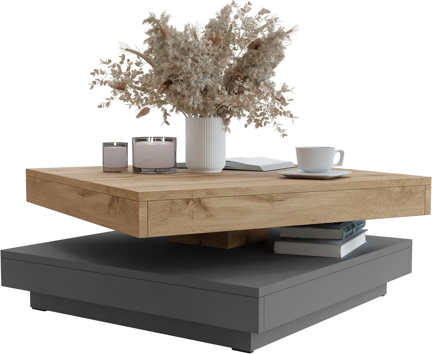 Mirjan24 Table basse Luriso – table de salon, chêne Wotan / gris graphite, table de canapé, plateau supérieur pivotant librement, table à café