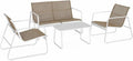 Alice's Garden Salon de Jardin en métal et textilène pour 4 Personnes. Blanc et Naturel. Design – Blanc/Marron