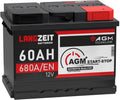 LANGZEIT BATTERIEN LANGZEIT batterie voiture 12V 60Ah AGM auto start stop VRLA decharge lente – Noir/Rouge