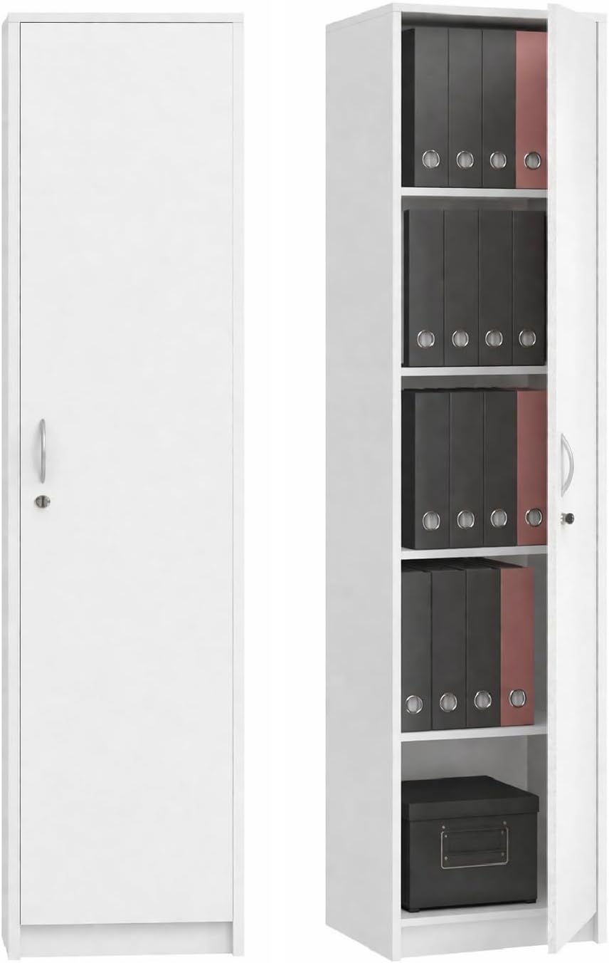 KUBUTKU Armoire de Bureau avec Serrure - Meuble de Rangement avec 1 Porte et 5 Compartiments - Armoire