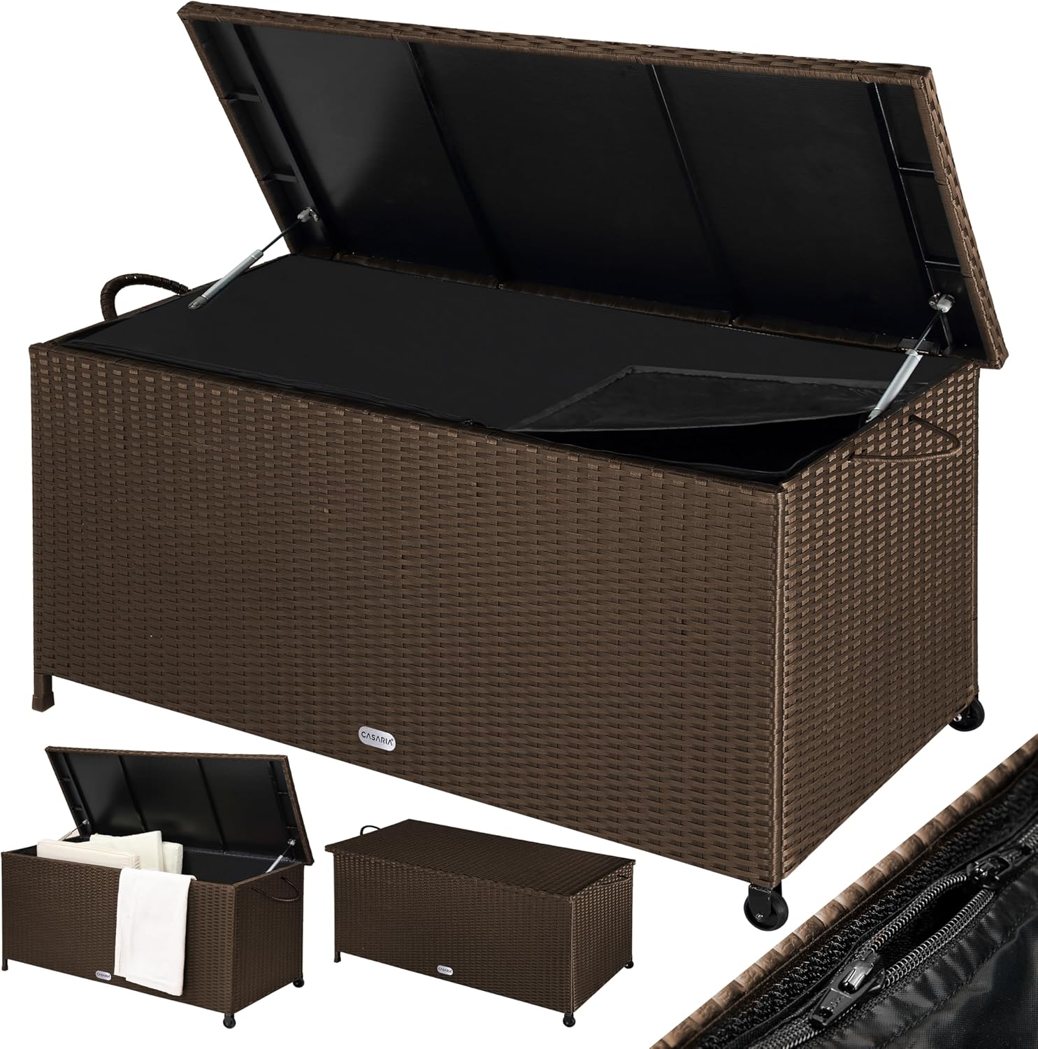 étanche avec Vérin à gaz 117x53x60 cm pour Jardin – Casaria, Balcon ou Terrasse, Marron/Noir