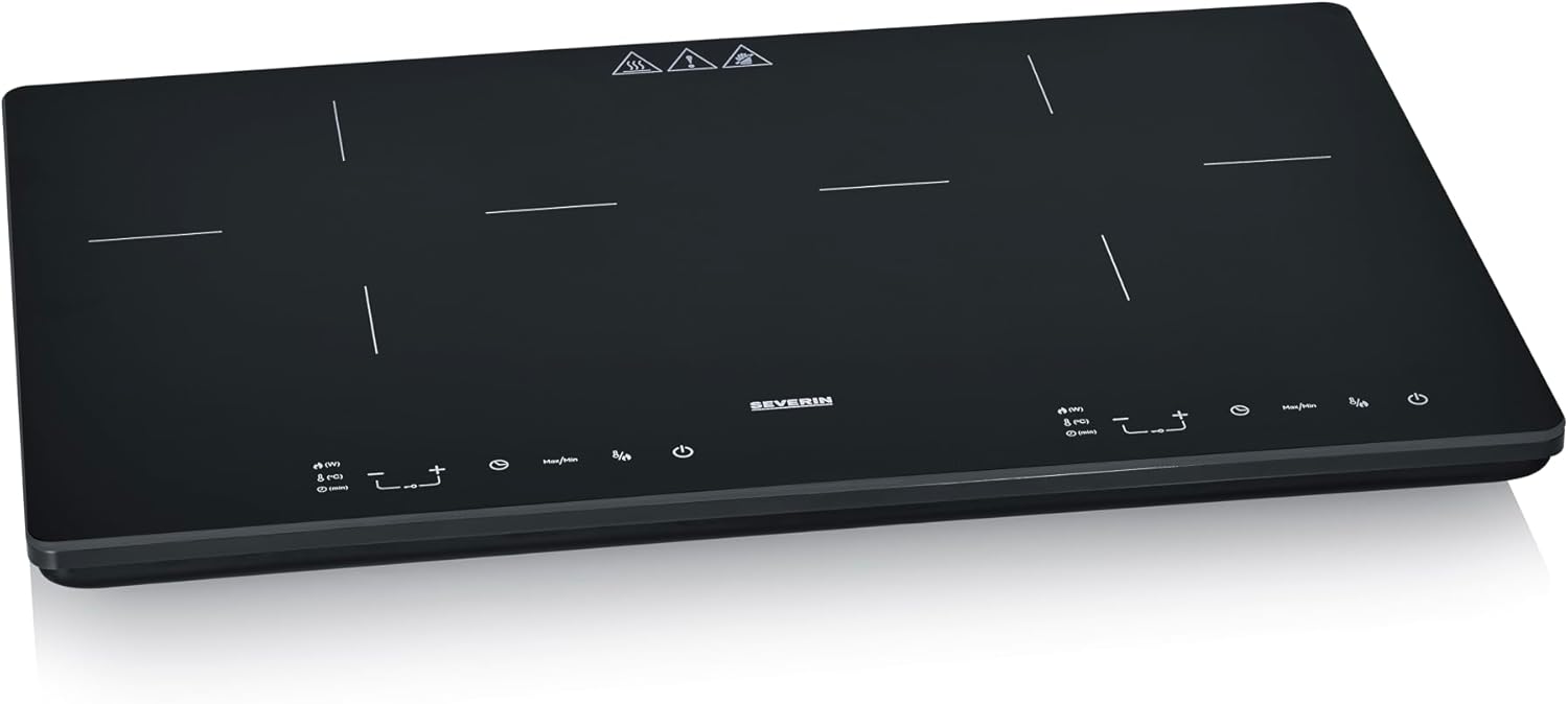 Plaque en revêtement vitrocéramique avec thermostat réglable jusqu'à 240°C – Double plaque à induction 3 400 W – Tables de cuisson