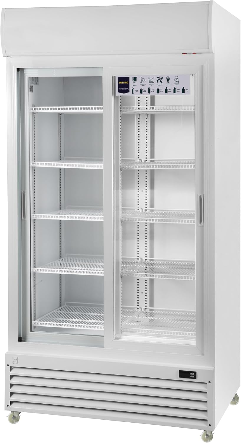 METRO Professional Réfrigérateur double porte vitrée GSC3800 – 510 W, 690L, 10 étagères réglables, blanc, bar