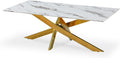 Table Basse rectangulaire en Verre Effet marbre et Pieds doré Jodie – Tables basses, INTENSE DECO, Blanc/Doré
