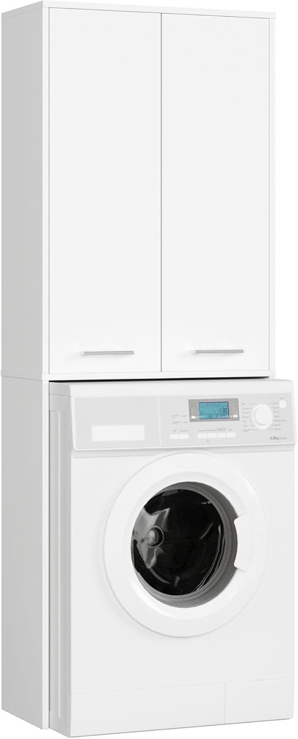 Meubles sur pied – AKORD, Meuble Buanderie Machine à Laver Fin 180, Meuble pour Lave Linge avec 4 Étagères 2 Portes de Rangement