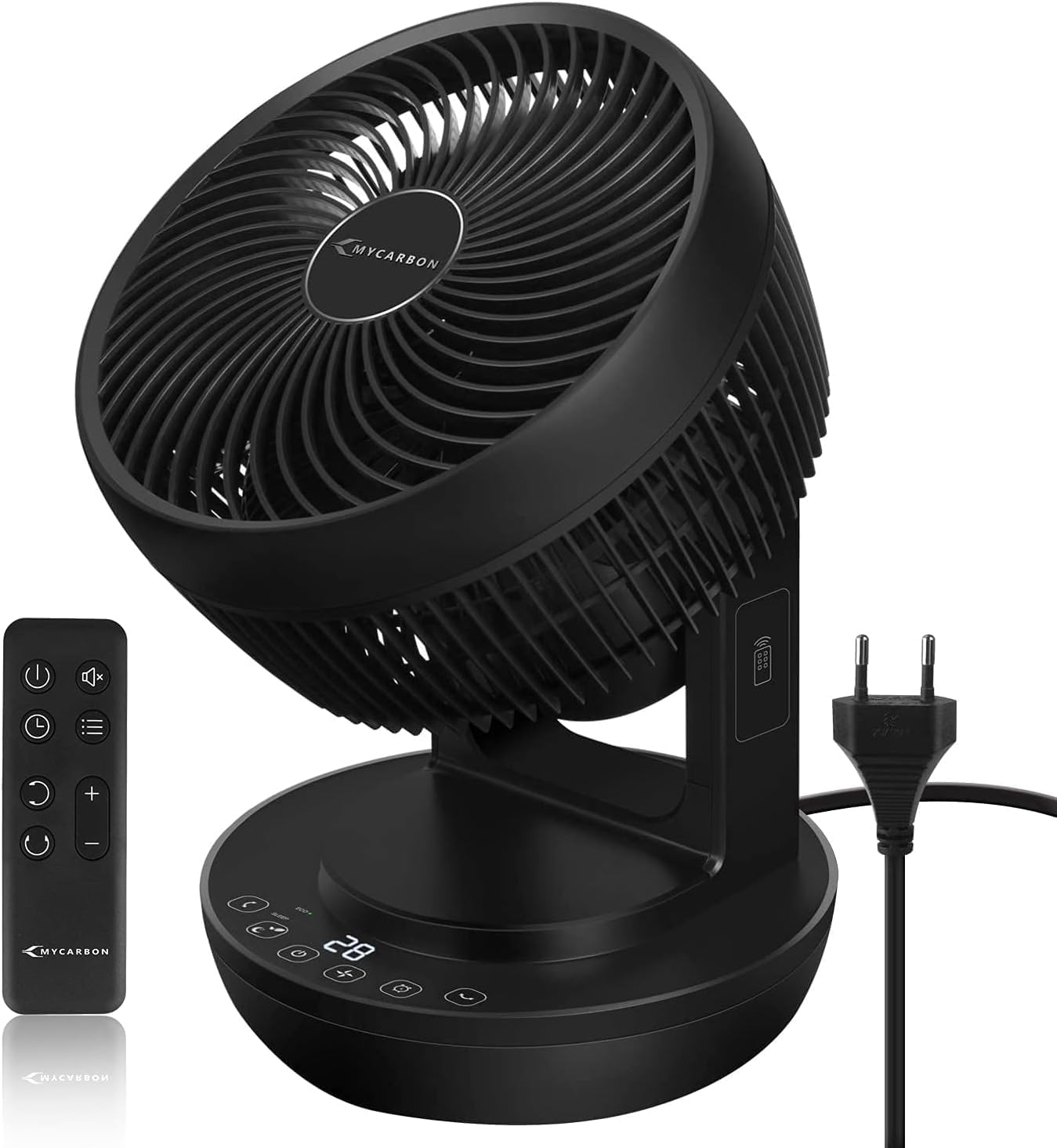 Ventilateurs de table – MYCARBON, Ventilateur Silencieux avec Télécommande 1800m3/h ECO Mode 3D Oscillation 4 Vitesses Minuterie, Noir