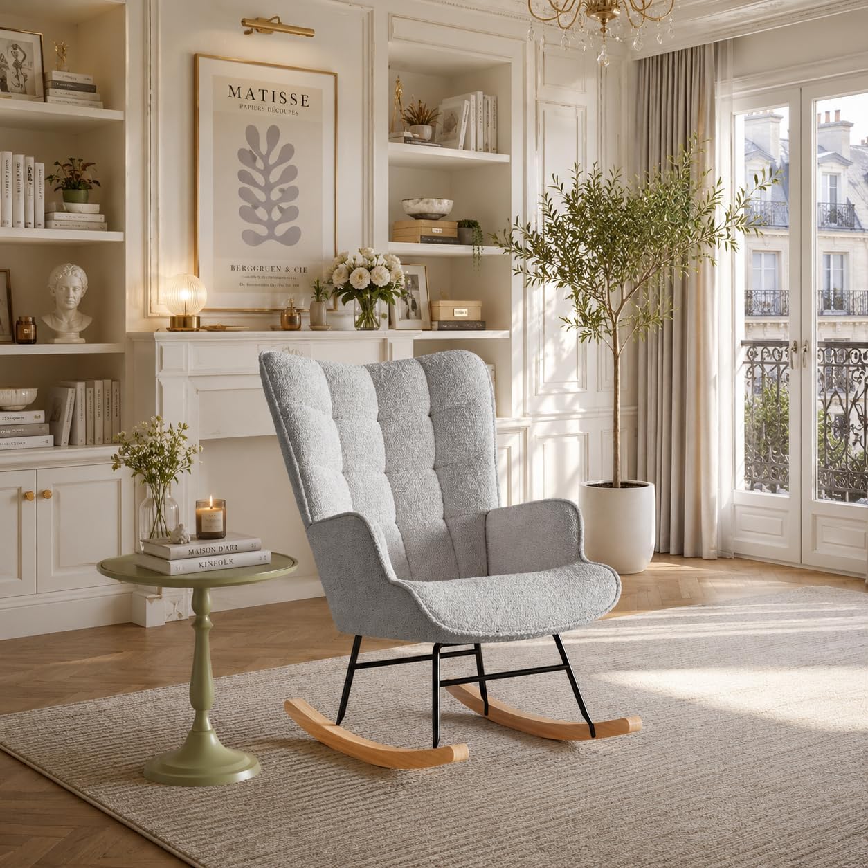 LONELYO Chaise Berçante – Fauteuil de Salon avec Assise Rembourrée, Dossier Carré avec Accoudoirs Confortables, Gris