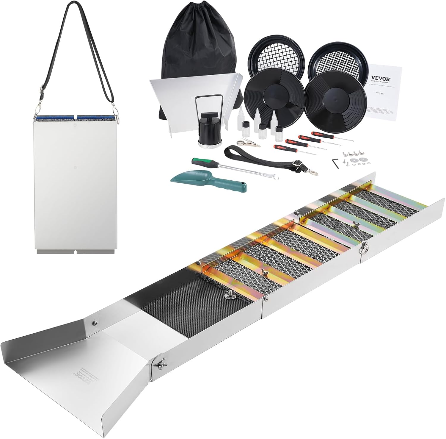 VEVOR Kit d'Orpaillage Portable 23 Pièces Rampe d'Orpaillage 127 cm en Aluminium Résistant avec Bâtée