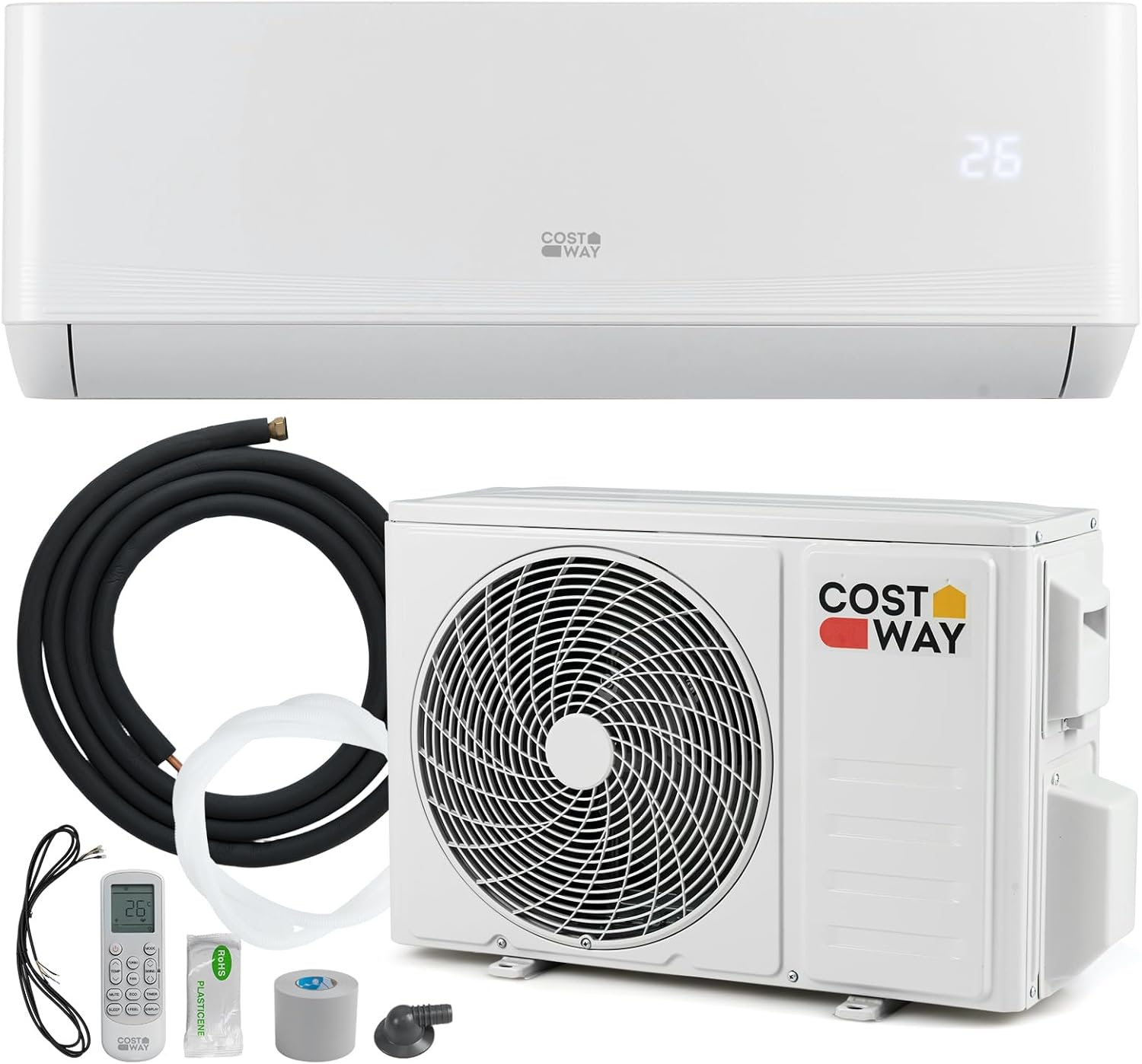 Climatiseur Monosplit 12000 BTU 3 – Climatiseurs split, COSTWAY, 12000 BTU/ 3, 4 kW, R32, Classe A++ / A+, Auto-nettoyage