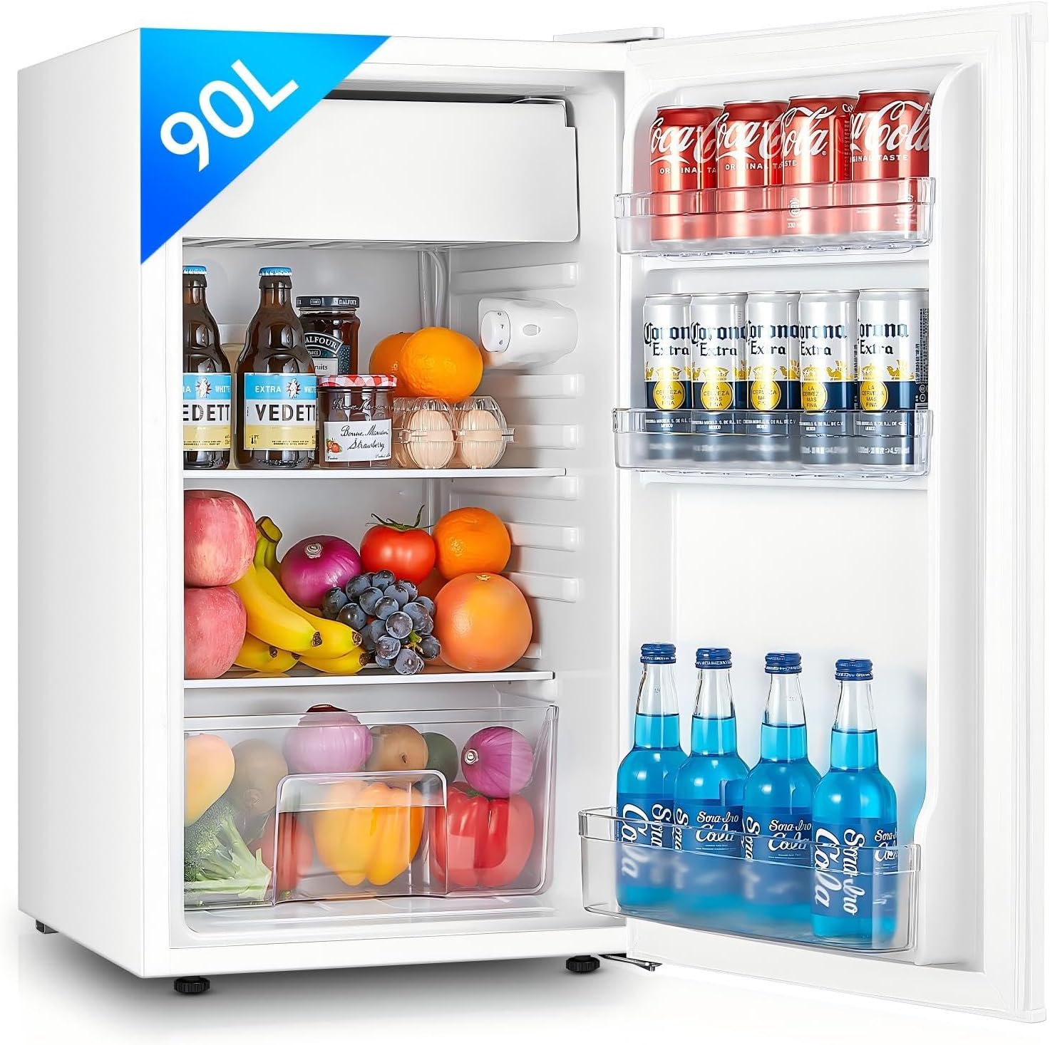 FOHERE Petit Frigo avec Congélateur de 91L – Thermostat Réglable, Bac à Légumes, Blanc, Réfrigérateur à une porte