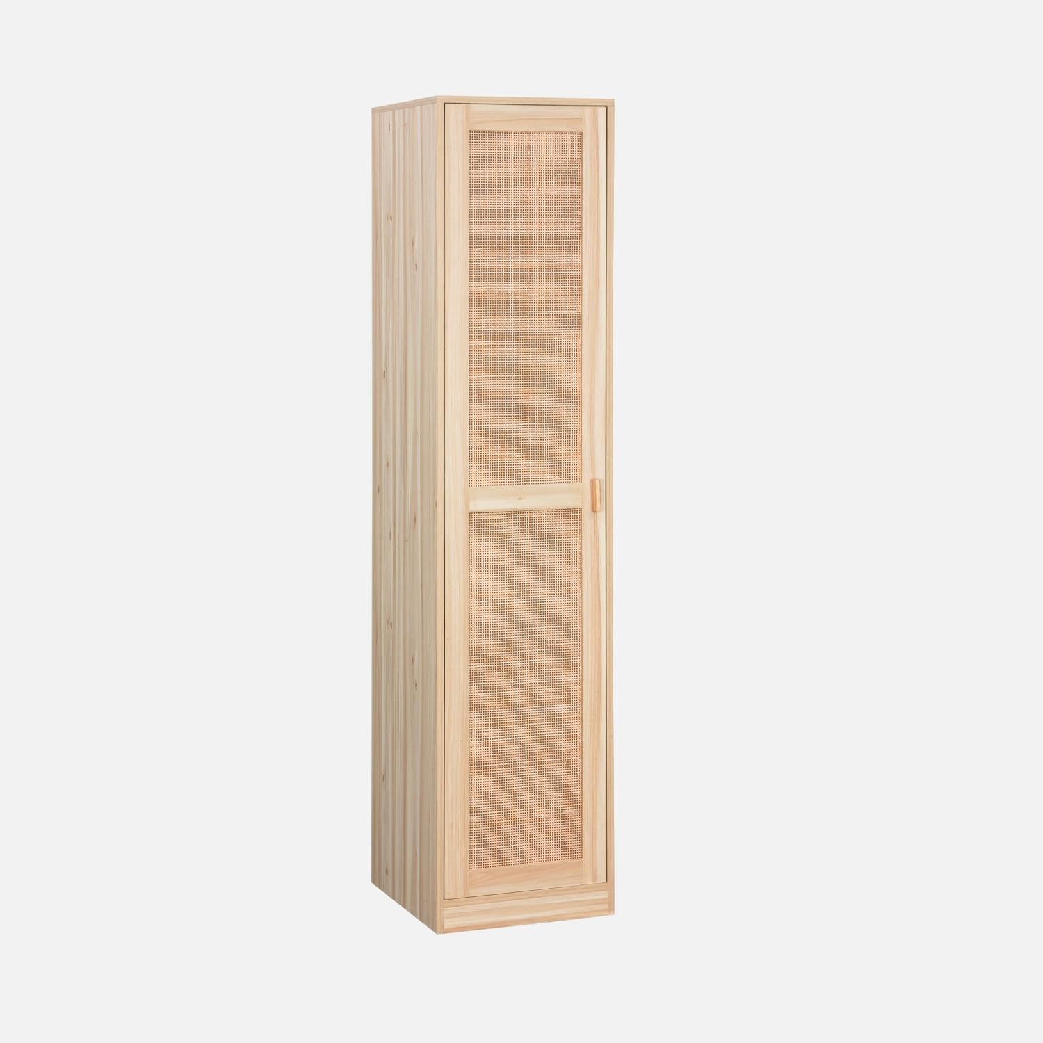 Alice's Garden sweeek - Armoire Dressing cannage et Effet Bois. Garde-Robe 1 Porte. 5 étagères H180cm – Beige/Bois Clair