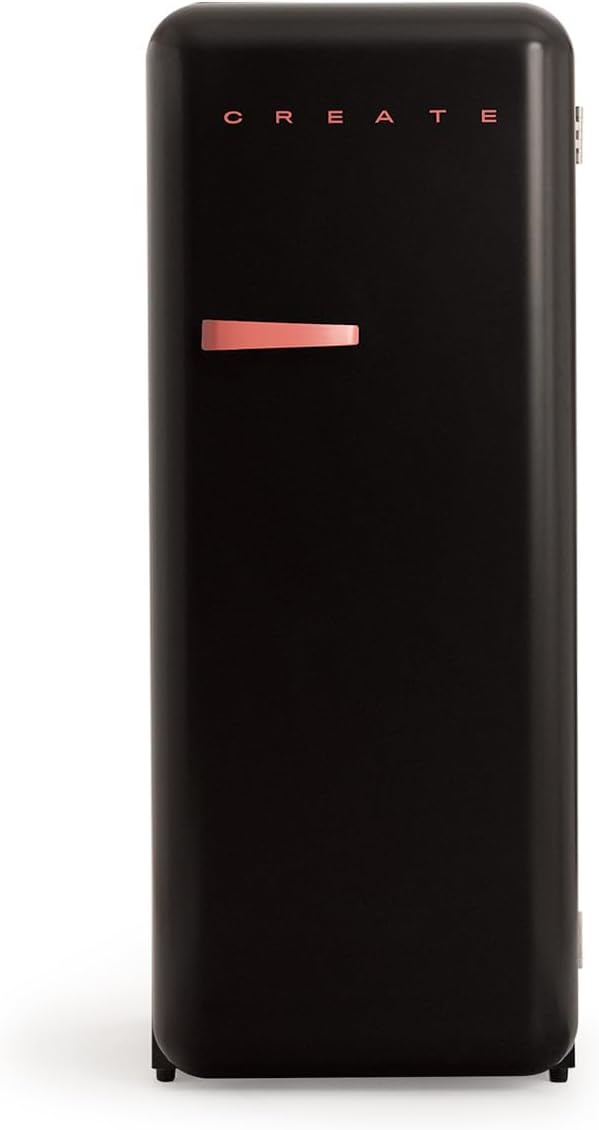 Réfrigérateurs standard – CREATE, / RETRO FRIDGE 150 BRIQUE/Réfrigérateur noir avec poignée brique et congélateur 281L / 102W, 150 cm