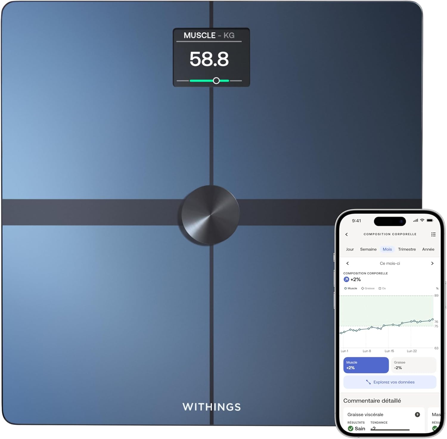Numériques – Withings, Body Smart - Balance connectée avec composition corporelle avancée, Balance pèse personne WiFi et Bluetooth, Black/Noir