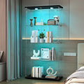 TIMORWTF Vitrine en Verre avec LED – Armoire Vitrine pour Collection, 2 Portes à Serrure, 4 Étagères Adjustables, 164x80.5x36.5cm, Noir