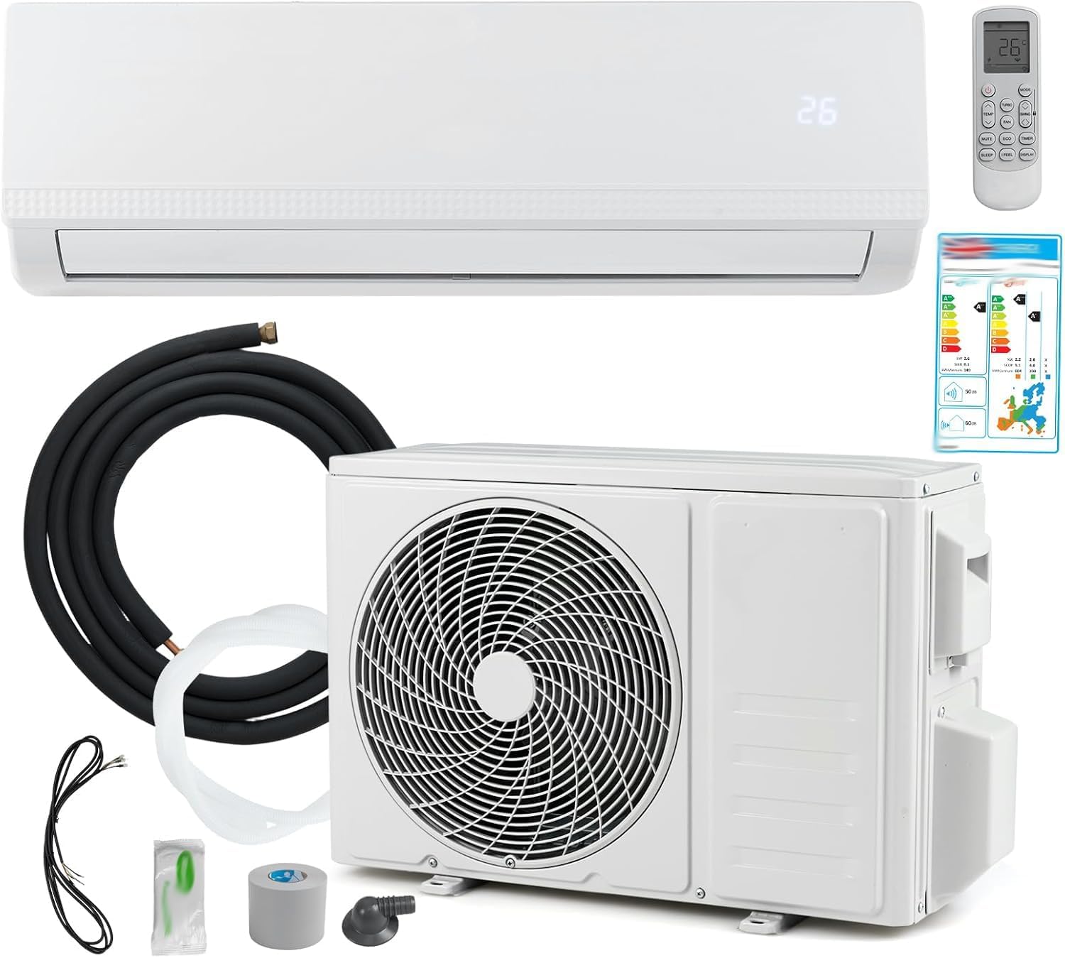 Climatiseur Split 5 en 1 avec Chauffage – Climatiseur Mural 9000 Btu – Climatiseurs portables, Refroidissement, Ventilation