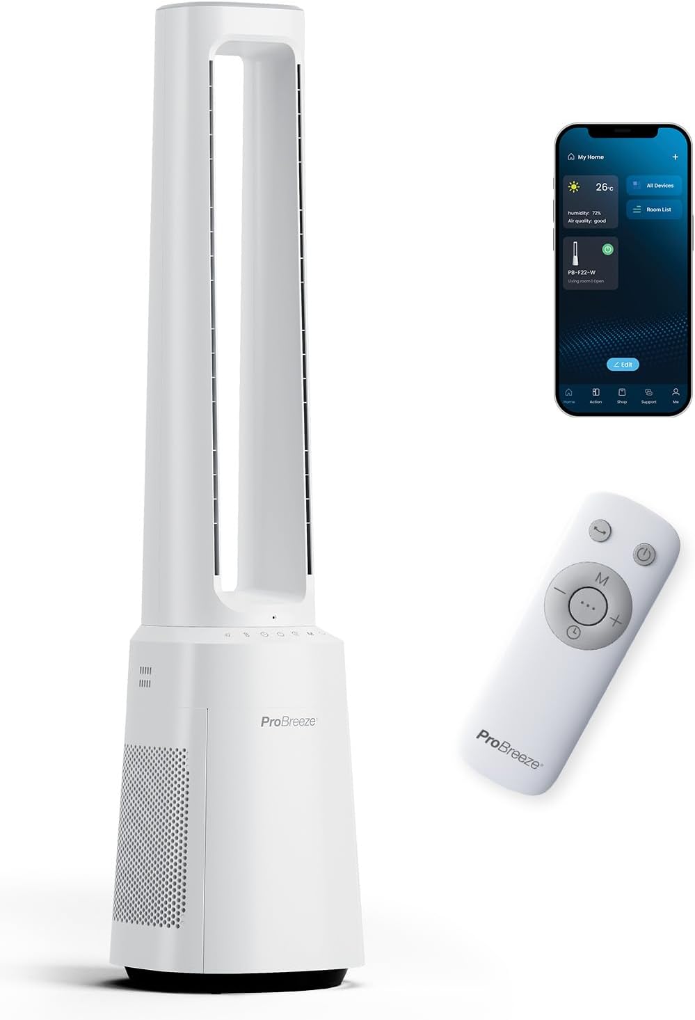 Pro Breeze OmniAir Ventilateur Colonne Purificateur d'Air – 10 Vitesses, Ventilateur Sans Pale 105cm Silencieux, Wi-Fi
