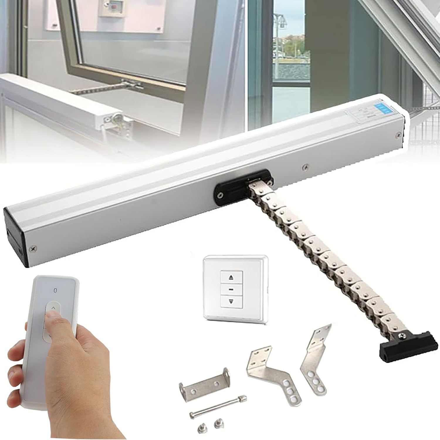 longueur réglable 300-1000 mm – Ouvre-fenêtre électrique avec télécommande et interrupteur – Poignées de fenêtre verrouillables