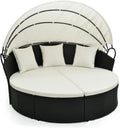 Canapé-lit avec Coussin et 3 Oreillers – Transat Jardin Extérieur Double – Bains de soleil, LIFEZEAL, Charge 360kg, 187x180x157cm