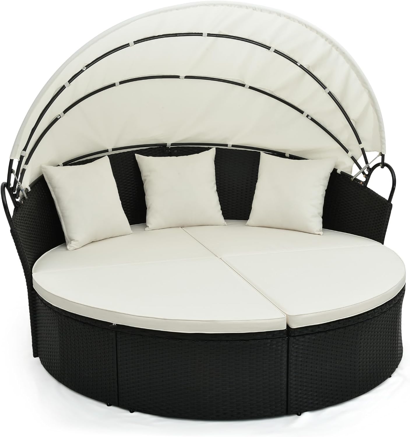 Canapé-lit avec Coussin et 3 Oreillers – Transat Jardin Extérieur Double – Bains de soleil, LIFEZEAL, Charge 360kg, 187x180x157cm