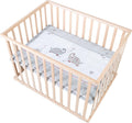 Parc Bébé Rectangulaire en Bois 75x100 'Jumbotwins' + Tapis de Parc Bébé et Roues Avec Freins – roba, base du parc