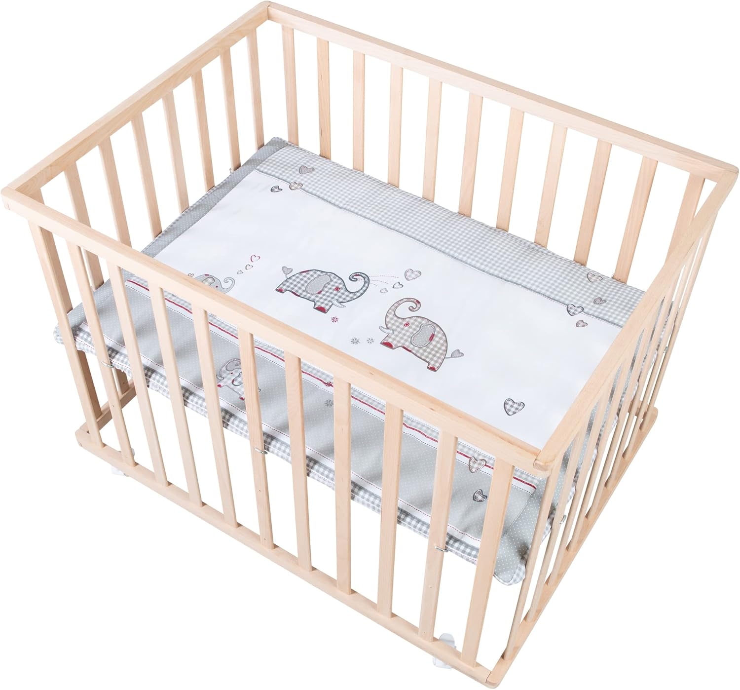 Parc Bébé Rectangulaire en Bois 75x100 'Jumbotwins' + Tapis de Parc Bébé et Roues Avec Freins – roba, base du parc