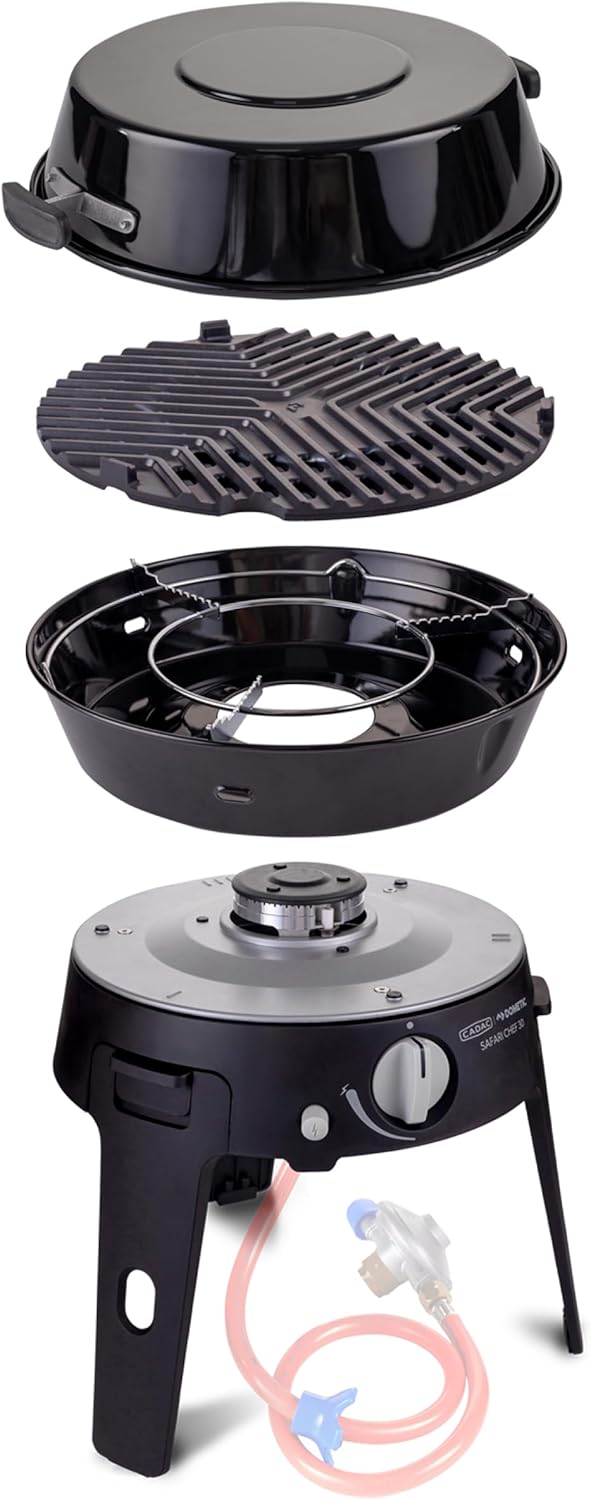 Safari Chef 30 LP Combo - Barbecues portables - Revêtement céramique GreenGrill - Incl. Housse – Barbecues à usage, Cadac, Noir