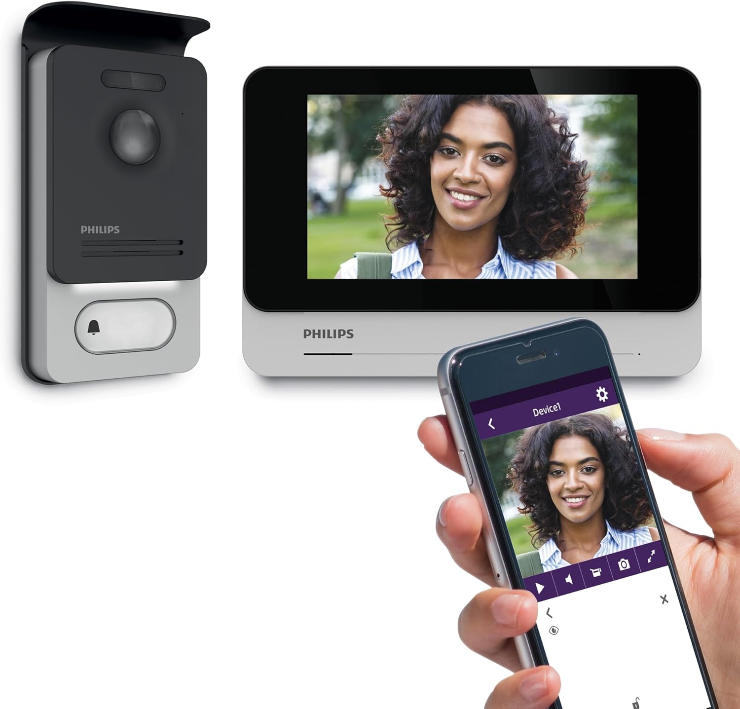 PHILIPS WelcomeEye Connect 2 – Écran Tactile 7 Pouces, Interphone Vidéo 2 Fils, Vision Nocturne 130 Degrés, Noir/Gris